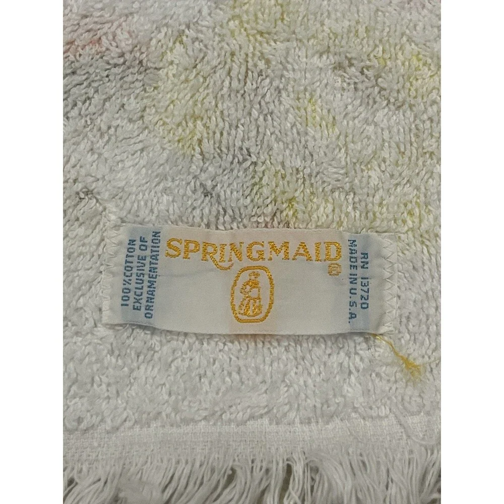 Vtg 70s Springmaid Bath Towel Floral Fringe 100% Cotton USA Made EUC